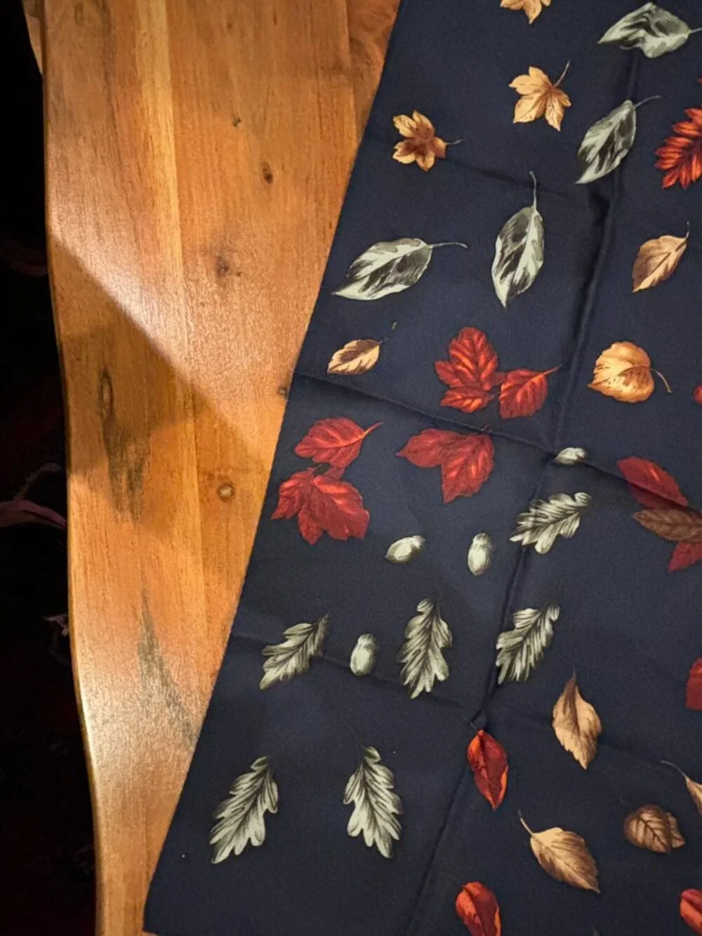 100% Silk Square Blue Leaf Scarf, 26